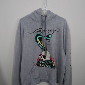 Ed Hardy Men Size L Grey Cobra Art For Life Hoodie Pullover